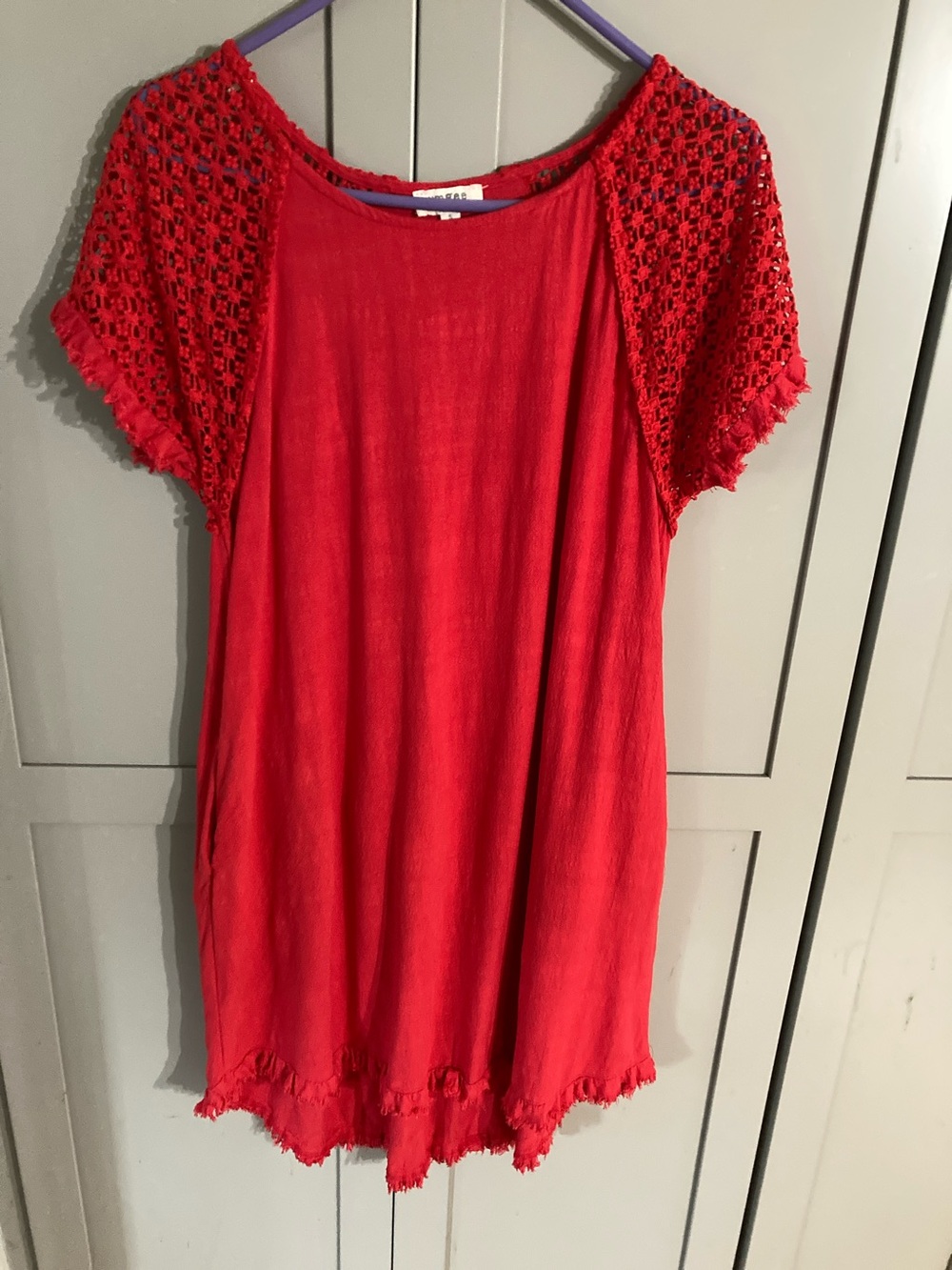 Umgee Red Crochet Sleeve Tunic Top